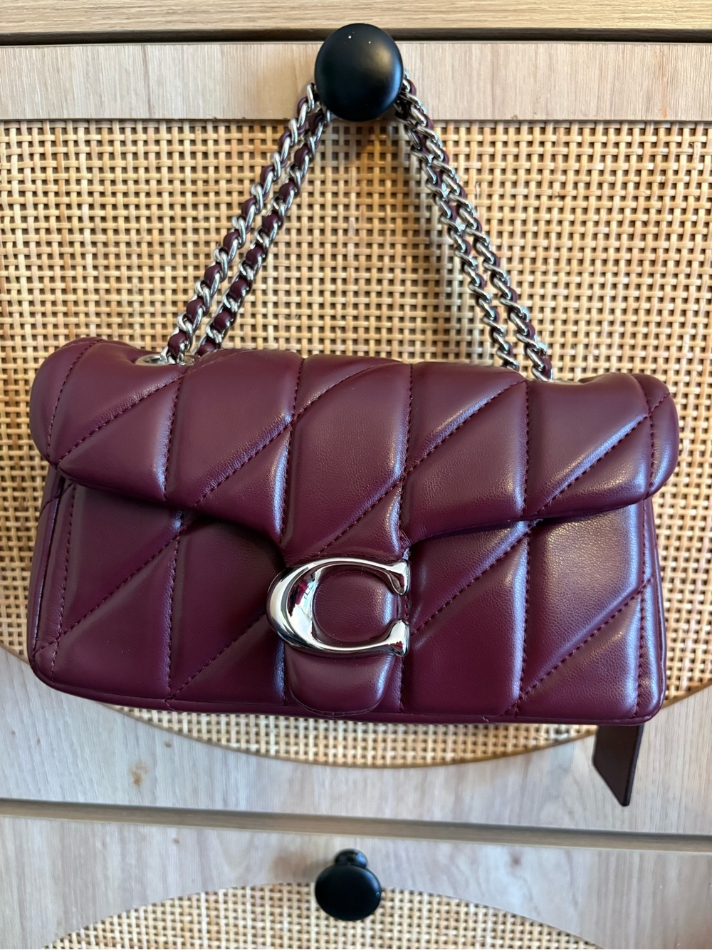 Coach Tabby Quilted Wine Leather Shoulder Bag with Silver Hardware - Picture 1 of 5